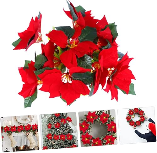 Miniatura 6 de PRETYZOOM 2 juegos de luces de flor de pascua iluminada, guirnalda de nochebuena roja, guirnalda de flores de Navidad, guirnalda de flores de