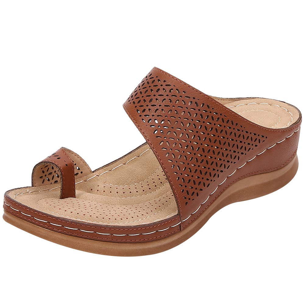 rismartWomen's Slide Wedge Sandal Ring Toe Summer Hollow Flip Flops Bunion Corrector Slippers