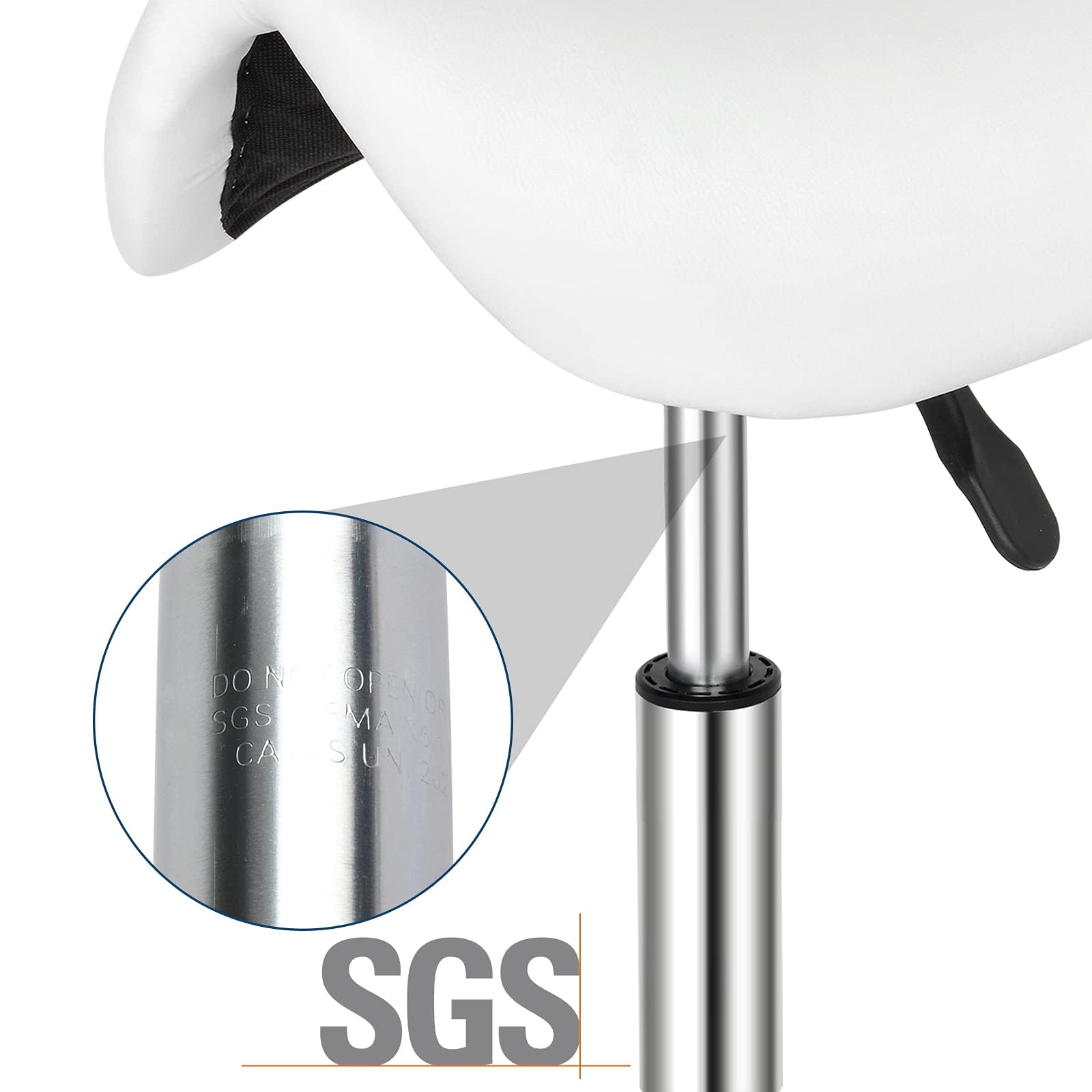 Bonnlo Tabouret de Selle, Tabouret à roulettes Réglable en Hauteur, Tabouret de Travail Pivotant à 360°, Tabouret Pivotant pour Bureau/Salon/Bar, Similicuir (1, Blanc, 65 x 37 x 34 cm)