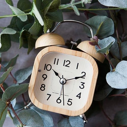 Miniatura 5 de Double Bell Alarm Clock, Vintage Alarm, Wood Grain Alarm Clock Bedside Wake Up Clock No Ticking Silent Alarm Clock with Backlight