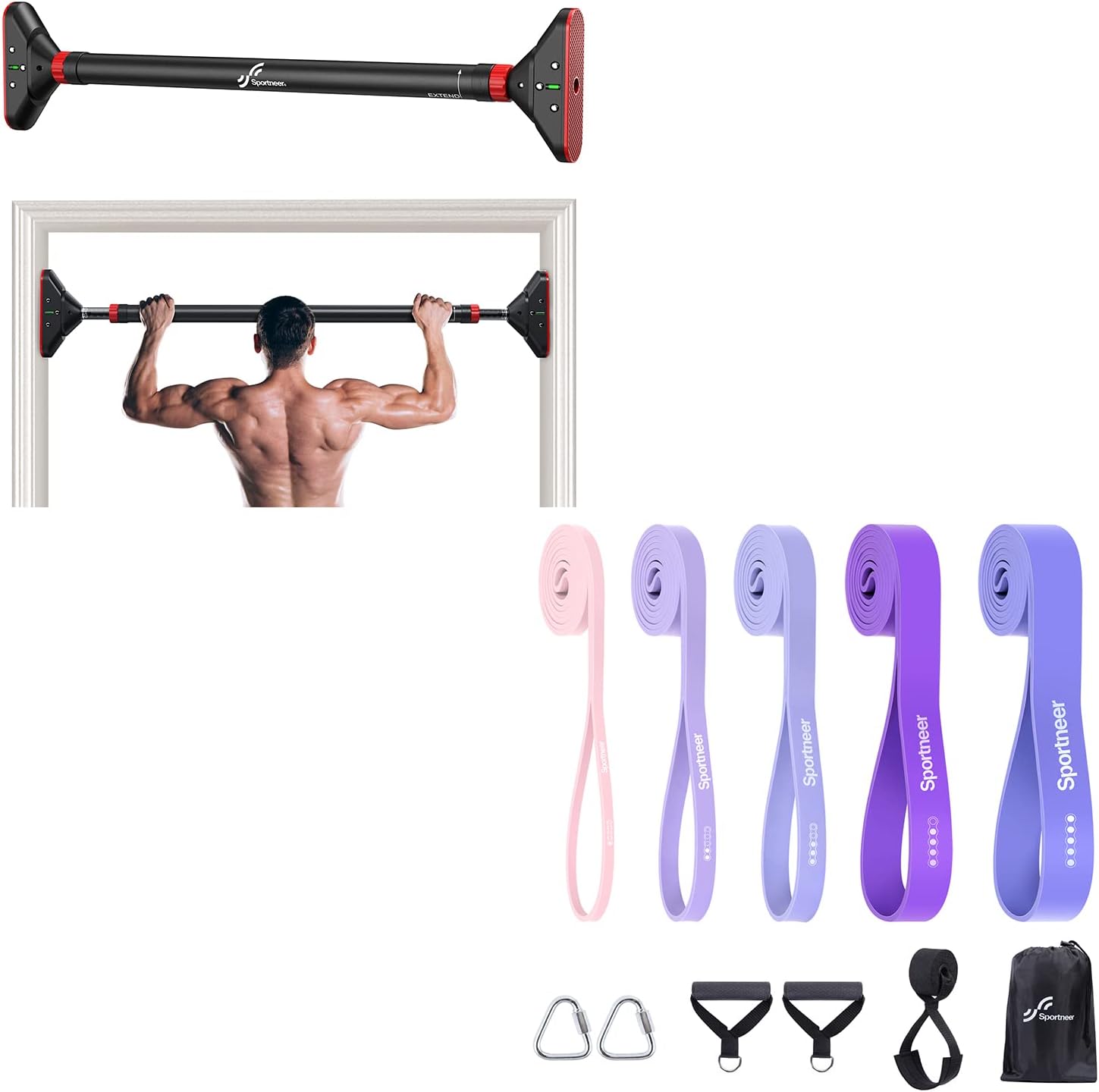 Sportneer Pull Up Bar Without Screws + 5 Levels Pull Up