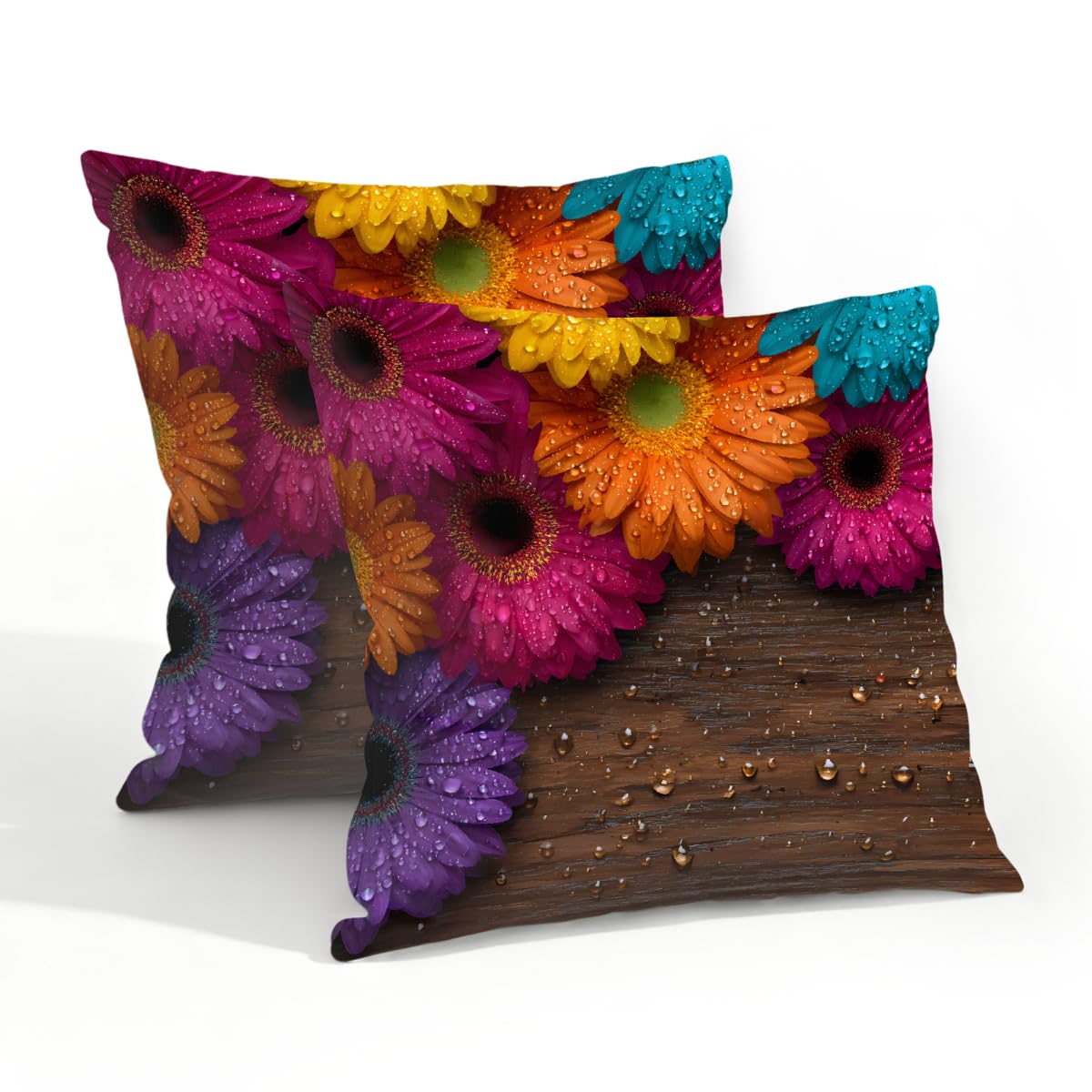 Outdoor Pillow Covers Waterproof Pillowcases 20x20in Set of 2 Vibrant Daisy Flower On Wooden Decorative Throw Cushion Case for Couch Sofa Garden Patio Furniture
