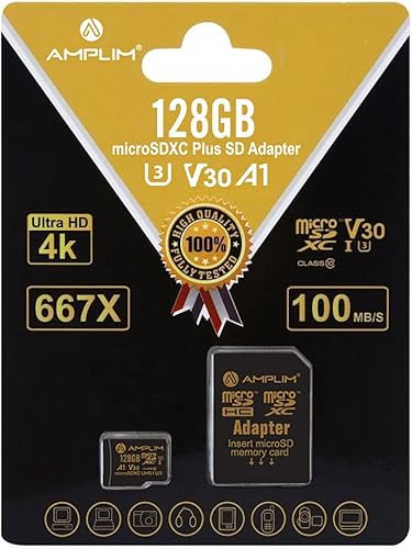 Amplim Tarjeta Micro SD de 128 GB adaptador de memoria MicroSD Plus de alta velocidad MicroSDXC SDXC U3 Clase 10 V30 UHS-I TF Nintendo-Switch Go Pro