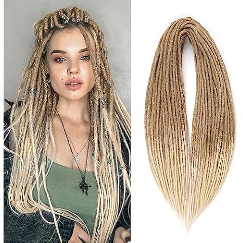 Leeven Double Ended Dreadlock Extensions 24 Inch Ombre Blonde Synthetic 0.6 cm Width Thin DE Dreads Crochet Hippie Wool Dreads 10 Strands Handmade Soft Loc Extensions for Women Men Cover
