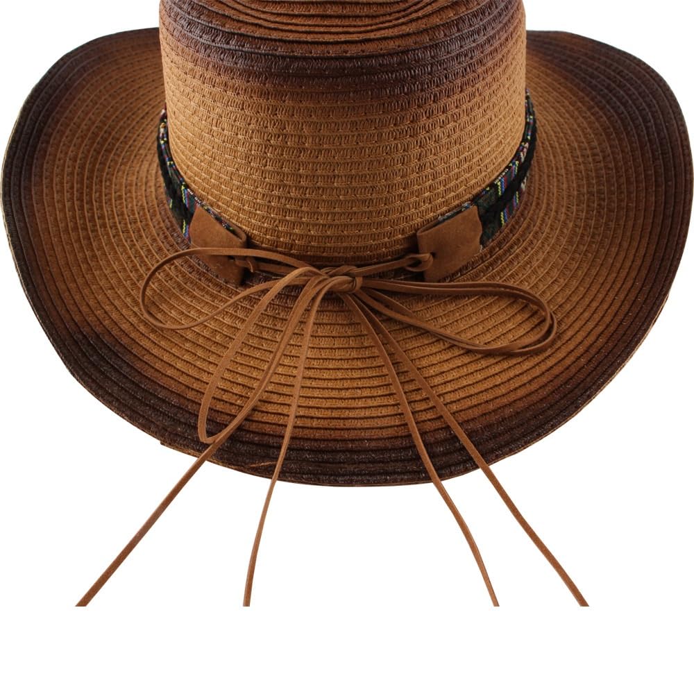 Cappello di Paglia da Uomo Cappello da Cowboy Occidentale a Tesa Larga alla Moda Cappello da Donna in Paglia con Parasole for la Primavera e L'Estate con Bordo Arrotolato