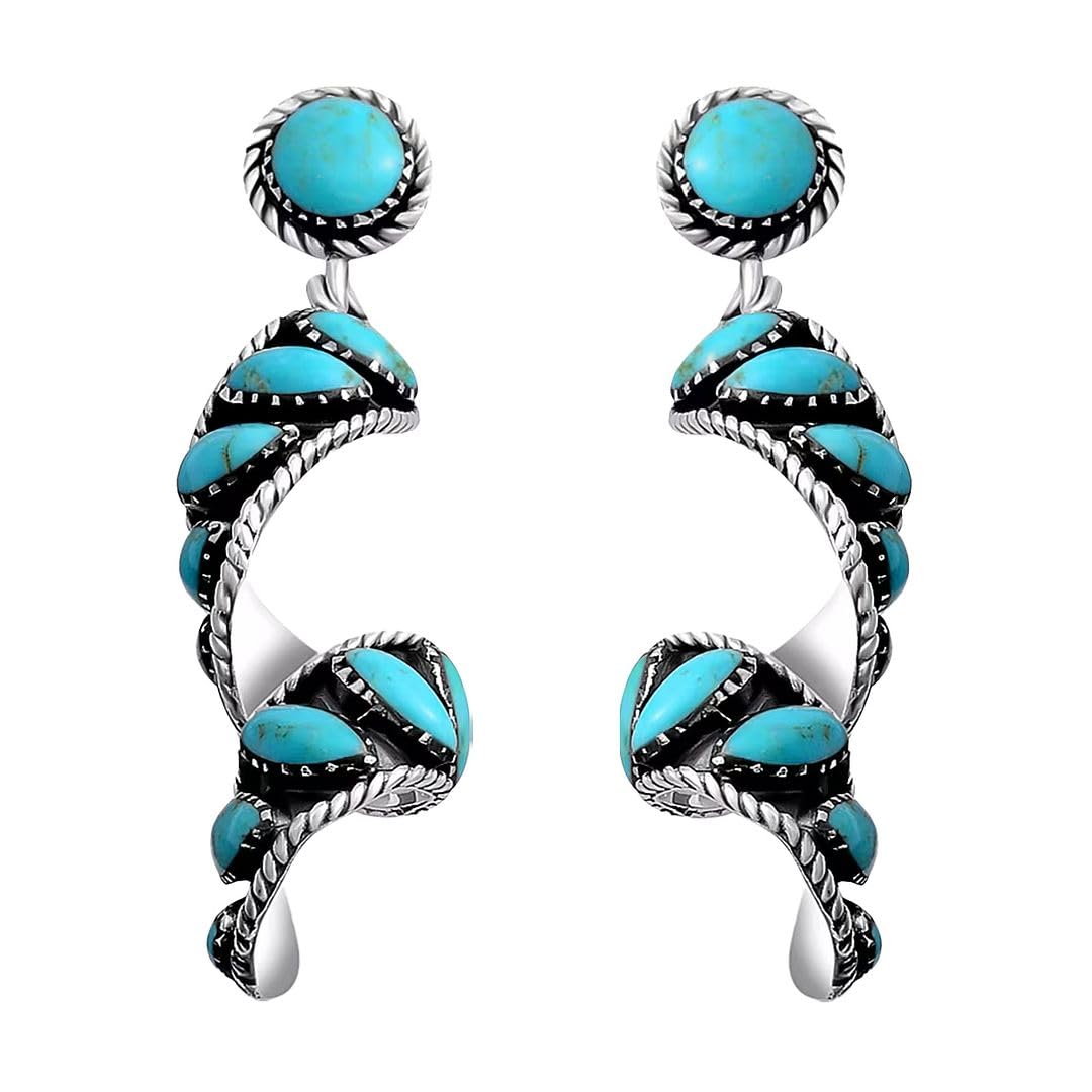 Blue Turquoise Earrings for Women in 925 Sterling Silver - Twisted Swirl Dangle Beach Boho Western Earrings Turquoise Jewelry -Unique Birthday