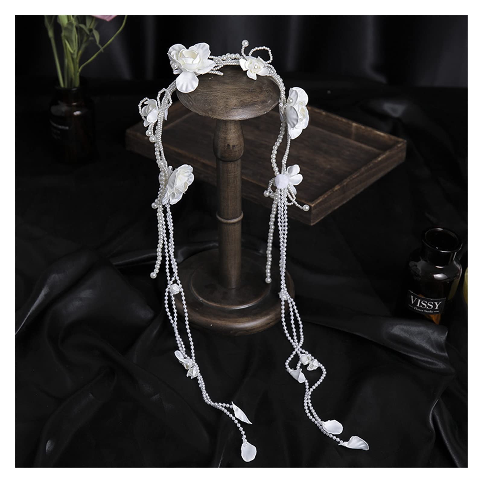 Girl Bride Flower Crown Hair Band Boda Floral Tadband Garland Flower Wreath Accesorios for el Cabello elástico Fiesta Boda (Metal Color : Silver)