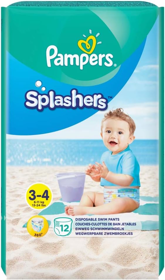 Pampers Splashers Disposable Swimming Trunks Size 3-4 (6-11 kg) for Optimal Protection in the Water - 12 Nappies