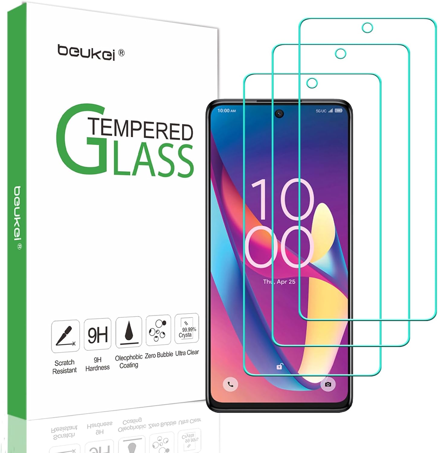 beukei (3 Pack) Designed for TCL 50 XL 5G / TCL 50 XL Screen Protector Tempered Glass, Anti Scratch, Bubble Free