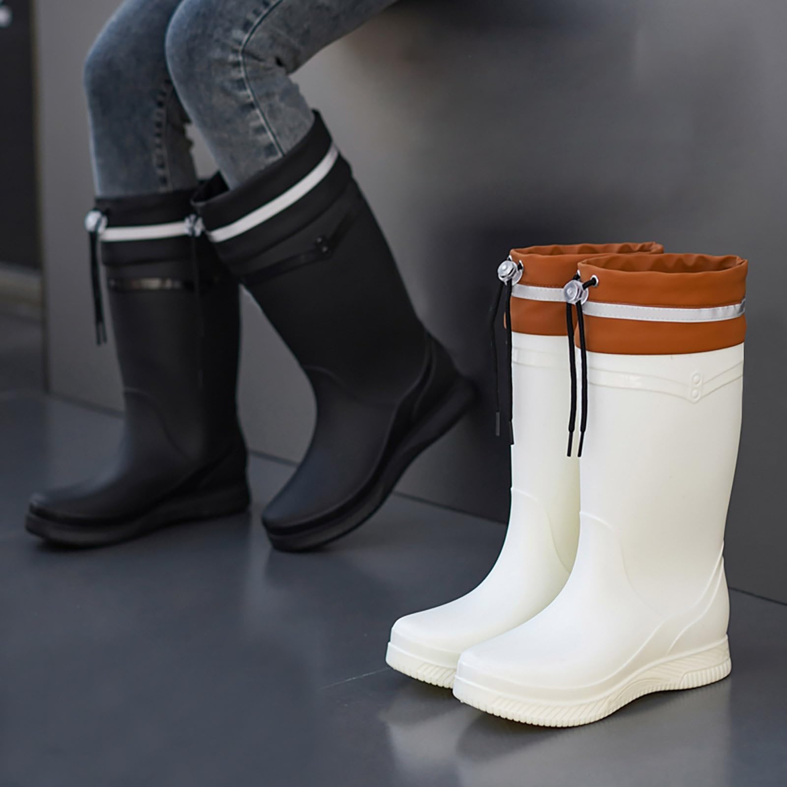 Botas de Agua Mujer para Invierno:Botas Caucho Impermeables Caña Ancha Antideslizantes Trabajo Invierno Cómodas Jardineria