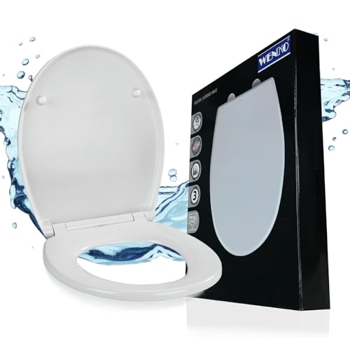 WENKO Toilettendeckel mit Absenkautomatik, oval, belastbar bis 175 kg, Klodeckel aus antibakteriellem, stabilem Duroplast, widerstandsfähig gegen Kratzer, einfache Montage, Mod. Vorno Neo, weiß