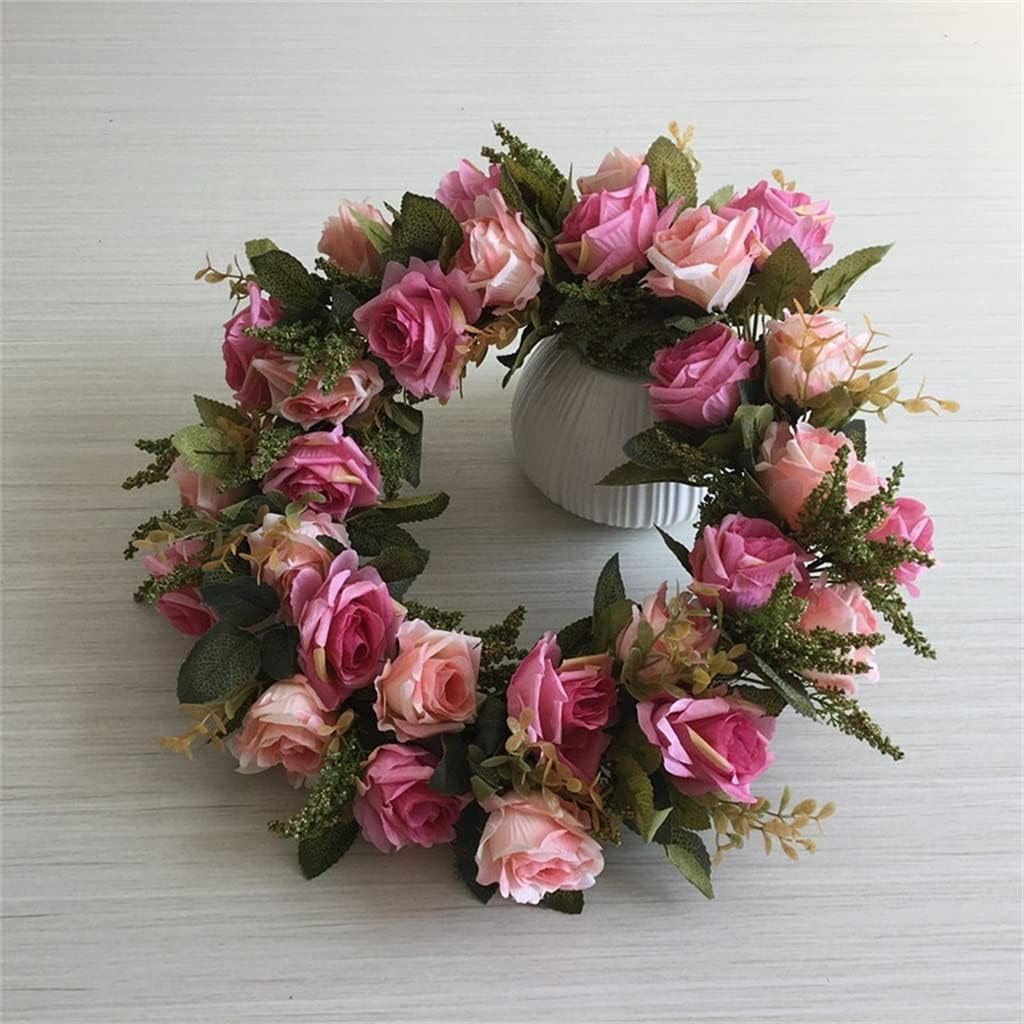 17 Inch Two Color Rose Flower Twig Base Wreath for Wedding Flower Wreath Door Decoration