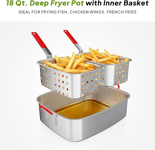 Miniatura 4 de Freidora de propano de 18 cuartos de galón  Freidora de pescado al aire libre con 2 cestas, pinzas, tapa y termómetro  Freidora de aluminio  Ideal