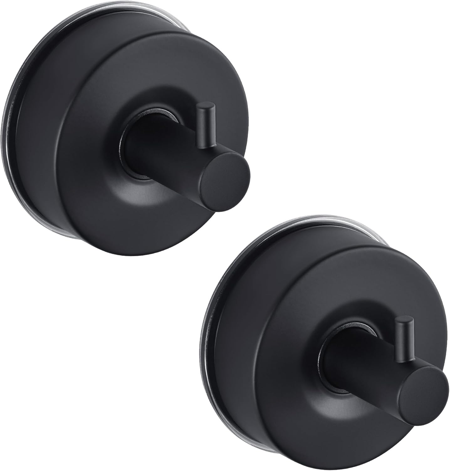JOMOLA Stainless Steel Bathroom Suction Hooks - No Drill Adhesive-Free Wall Mount for Shower, Towel & Robe, Rustproof Metal Hardware with Damage-Free Grip, Matte Black (4-Pack)