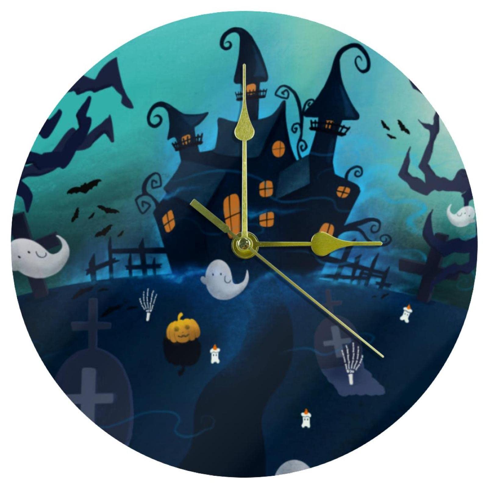 Horloge murale silencieuse Château d'Halloween 24 cm mouvement continu sans tic-tac