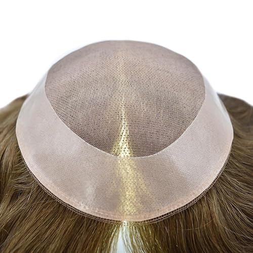 Miniatura 10 de Peluca monofilamento tipo tupé fina para hombre, revestimiento de poliéster alrededor del sistema de reemplazo de cabello humano, peluca de