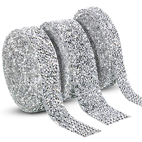 10 Yards Crystal Rhinestone Ribbon Faux Diamond Bling Mesh Wrap Ribbon Diamond Banding Ribbon Wrap in 3 Sizes for Wedding Cakes Birthday Baby Shower Craft Decorations