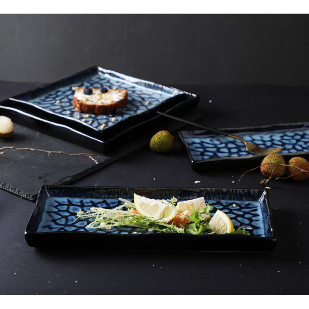Assiette à Sushis en Relief, de Pâtes en Céramique Bleue Ambiance Noël