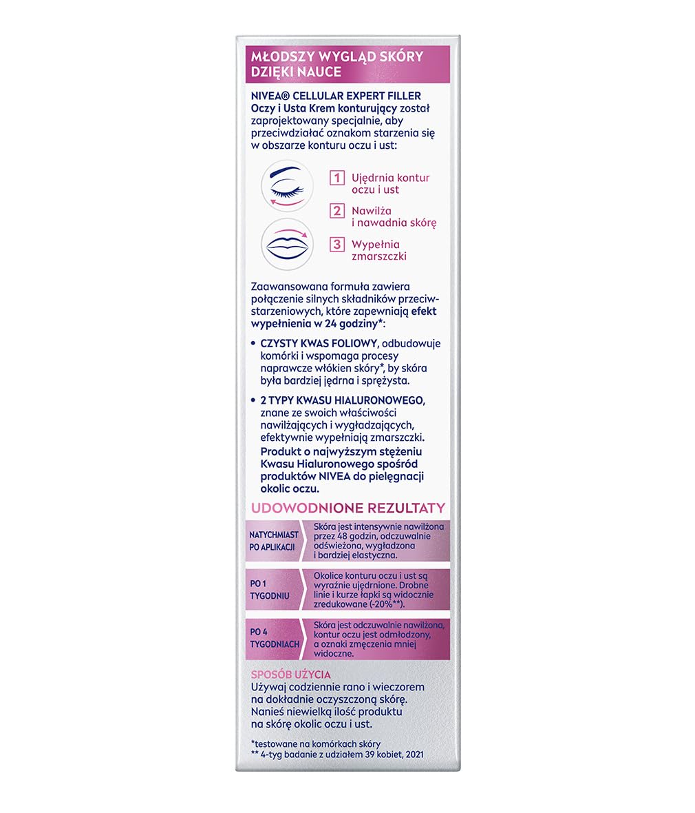 NIVEA CELLULAR Expert Filler Konturujący Krem pod oczy przeciwzmarszczkowy z kwasem hialuronowym, 15ml