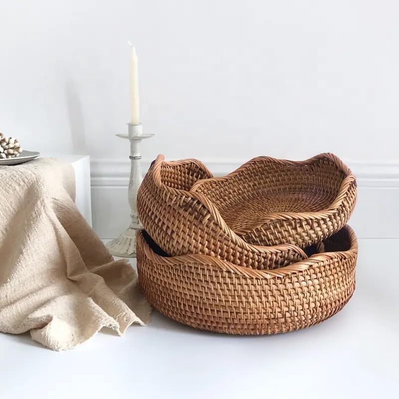 3 Pieces Rattan Bread Basket Circular Basket Woven Decorative Serving Baskets for Living Room Organizing