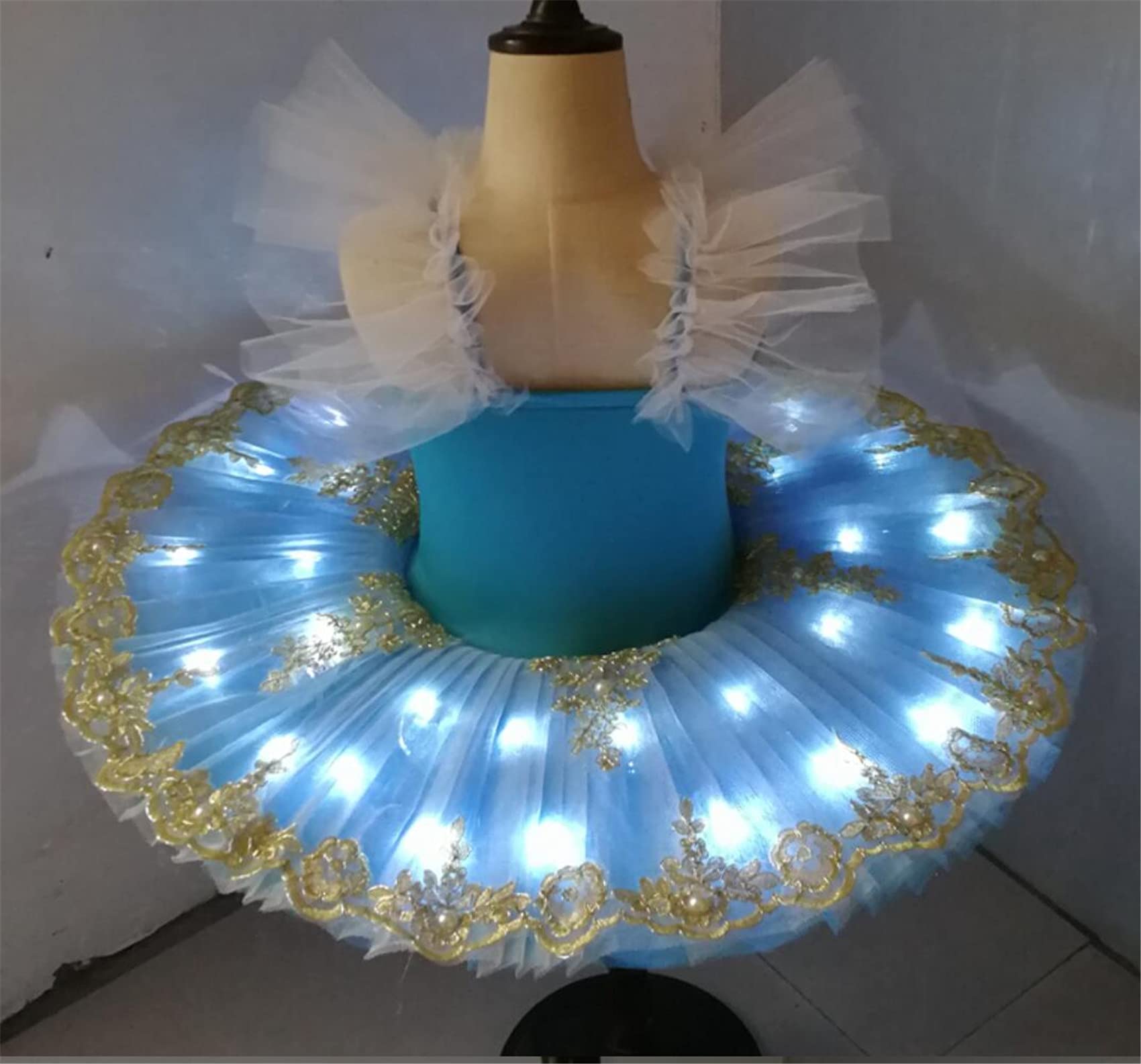 OTMYIGO Professional Ballet Tutus LED Lago dei cigni Danza Abiti Tutu Gonna Ballerina Vestito per Le Ragazze Vestito di Partito,Blu,120CM