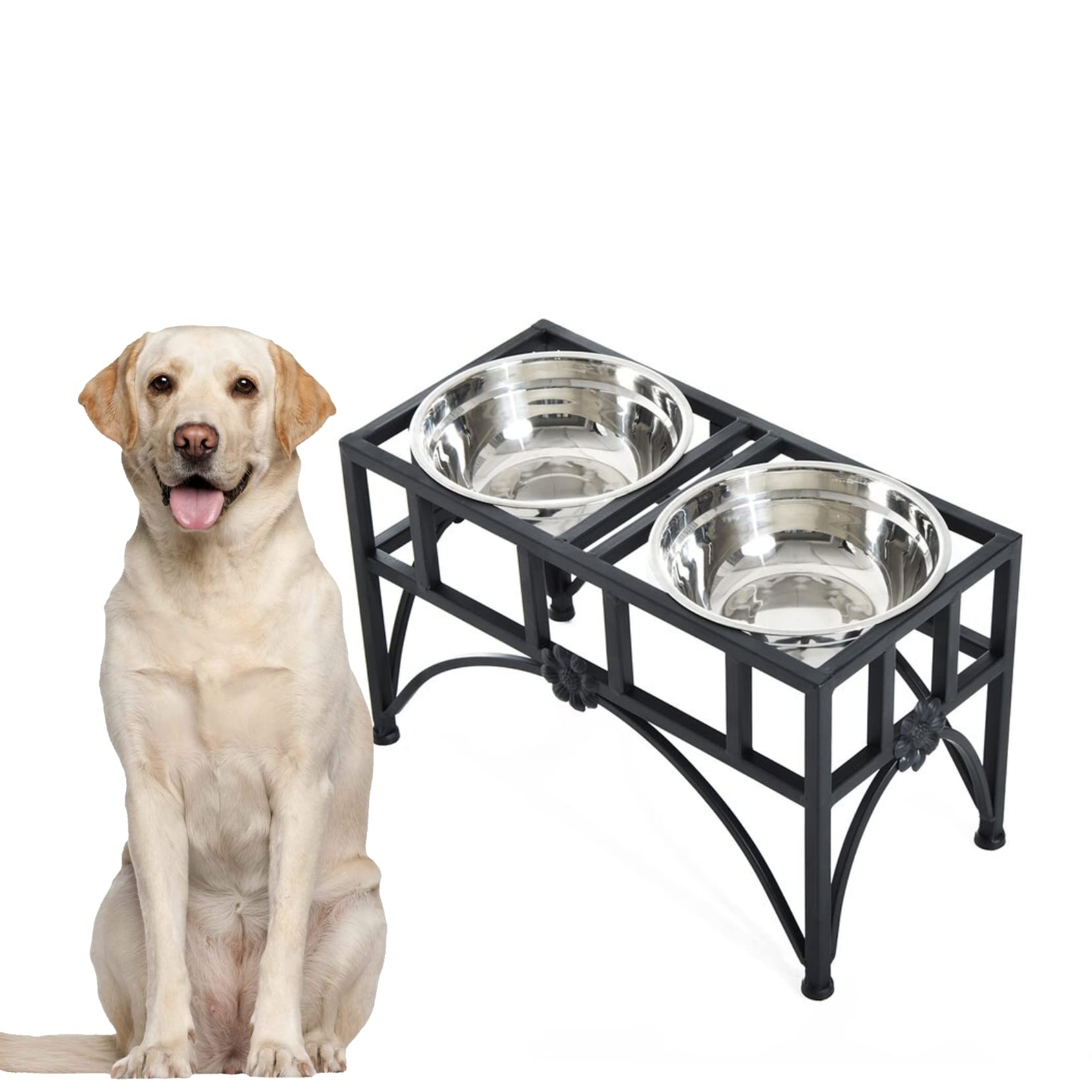 AR SABRI SHOPEE Arif Rao Sabri Shopee Big Dog Feeder Stand With 2 Stainless Steel Bowls With Fixed Height Stand 14Inch(Black)