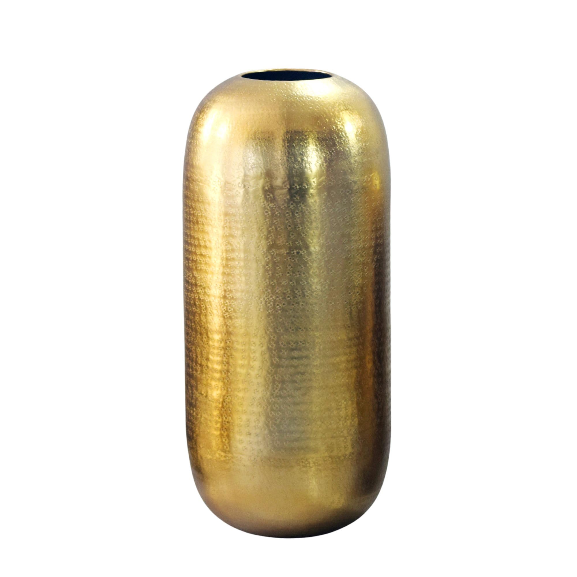 FineBuy Dekovase 45 cm Aluminium Gold, Bodenvase Gehämmert | Standvase in schlanker Form, Blumenvase handgefertigt, Wohndeko für Wohnzimmer, Esszimmer und Flur