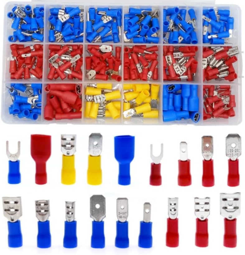 330PCS Crimp Spade Terminal Assorted Electrical Wire Cable Connector Kit Crimp Spade Insulated Ring Fork Spade Butt Set