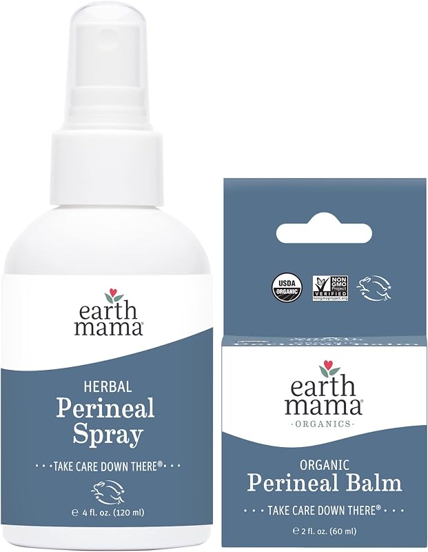 Kit de recuperación posparto Earth Mama | Take Care Down There® con bálsamo perineal orgánico y spray perineal a base de hierbas, juego de 2 piezas