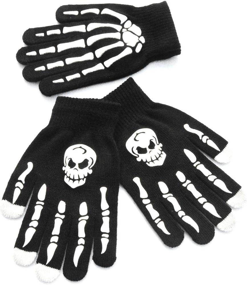 Punk Halloween Skeleton Skull for Touch Screen Gloves Stretch Knitted Winter Warm Full Finger Mittens Non Slip Hand Warm Hand