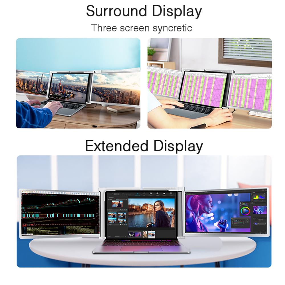 docooler Monitor Portatile Triplo per Laptop 13.3" Full HD 1080p IPS,1 Cavo per 3 Monitor,Compatibile con 13.3''-17.3'' Mac Windows Android
