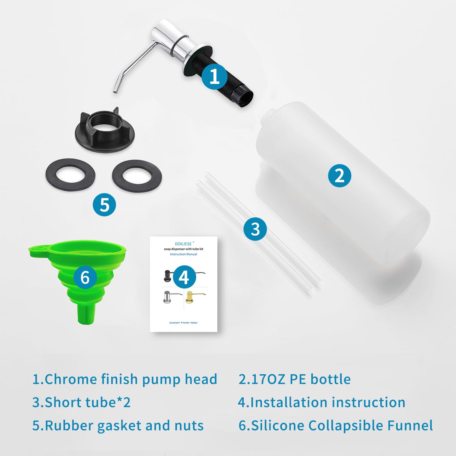 Dispensador de jabón integrado para fregadero de cocina, cabezal de bomba de encimera de acero inoxidable cromado (interior de plástico), dispensador de loción de manos de jabón para platos con