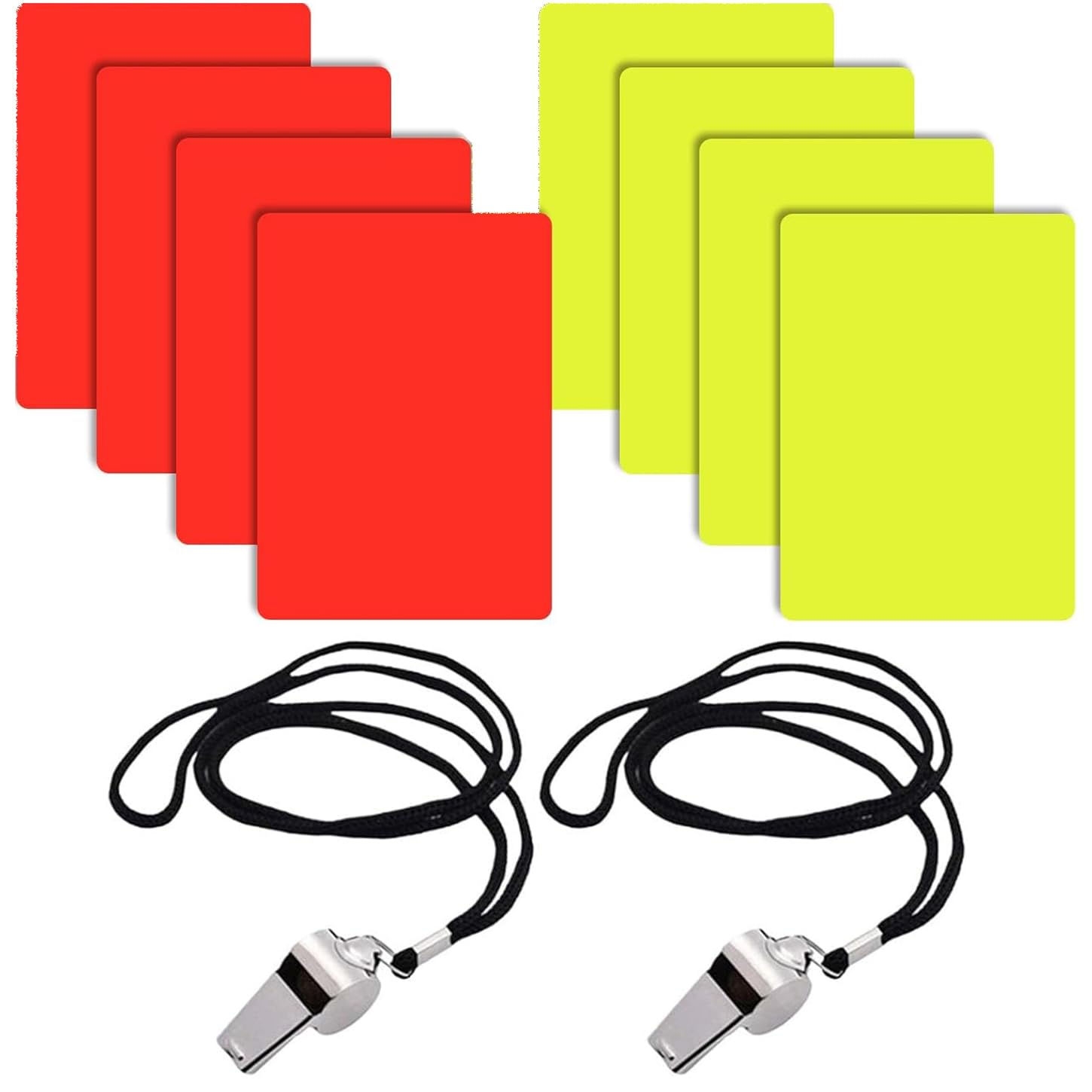 Bessy shop Soccer Referee Card,8 Pack Red Yellow Card and 2 Pack Stainless Steel Metal Coach Whistle Warning Referee Kit for Football Volleyball Rugby Baseball Matches