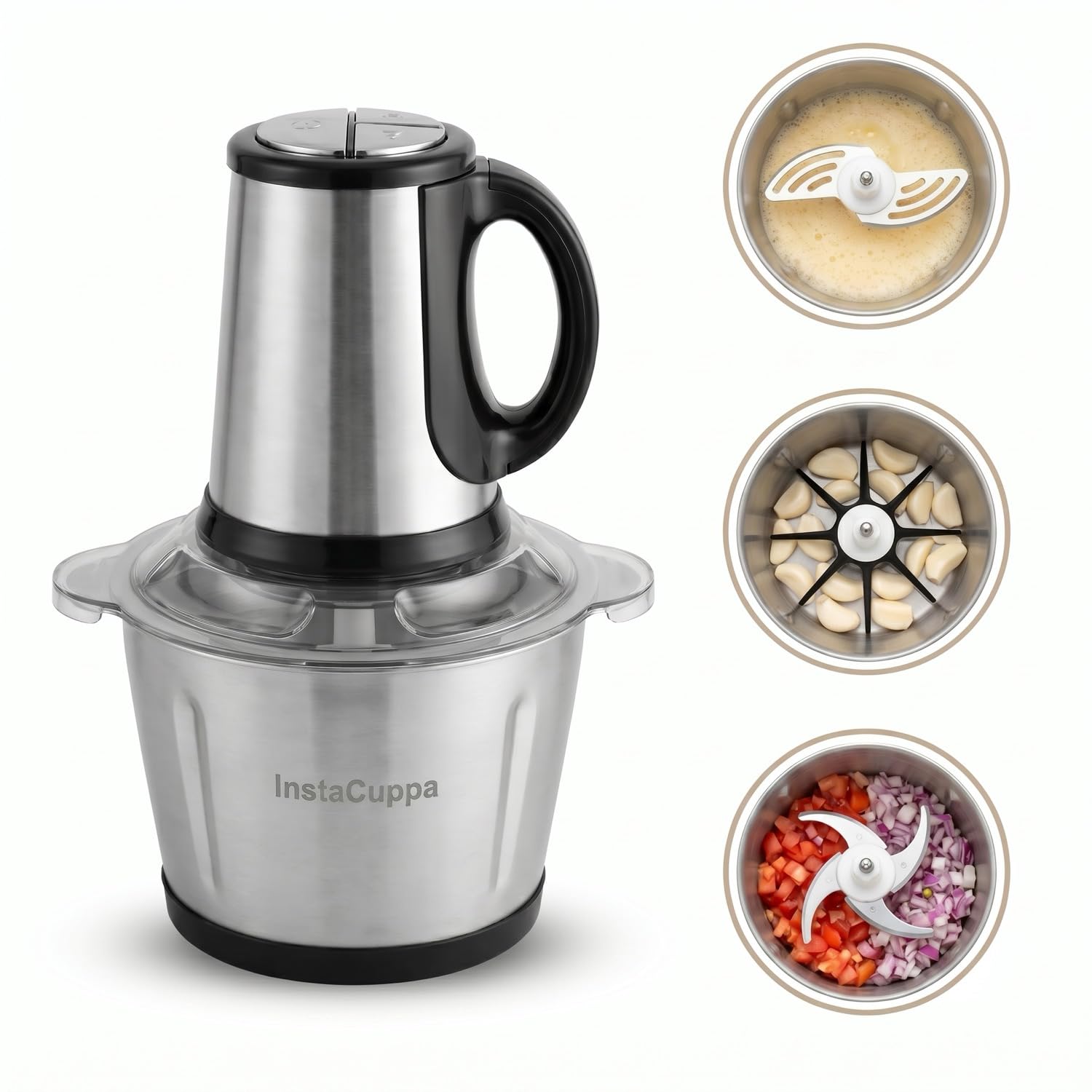 InstaCuppa Premium Electric Chopper with 3 Unique Attachments - Garlic