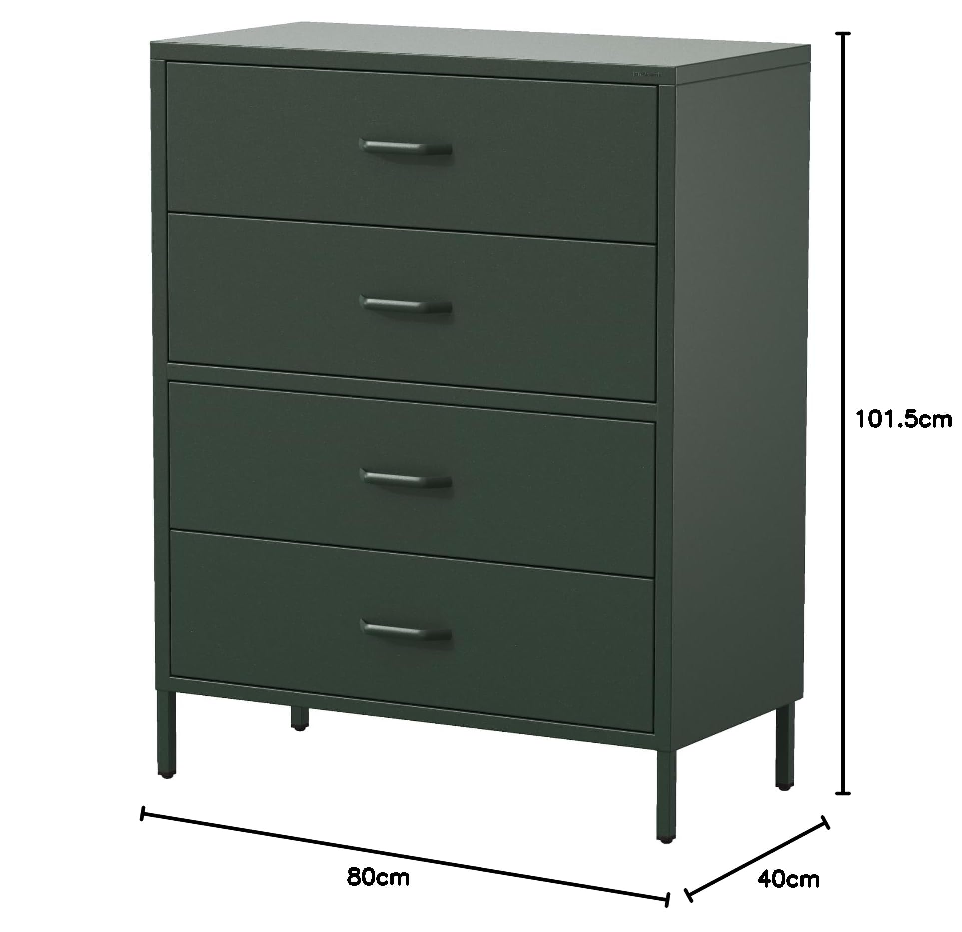 Jan Nowak Metall Kommode mit Schubladen - Carla | Komodenschrank für Schlafzimmer, Wohnzimmer, Kinderzimmer | Industrial Loft Style | Schubladenkommode Glitzernd | 80 x 101,5 x 40 cm | Flaschengrün