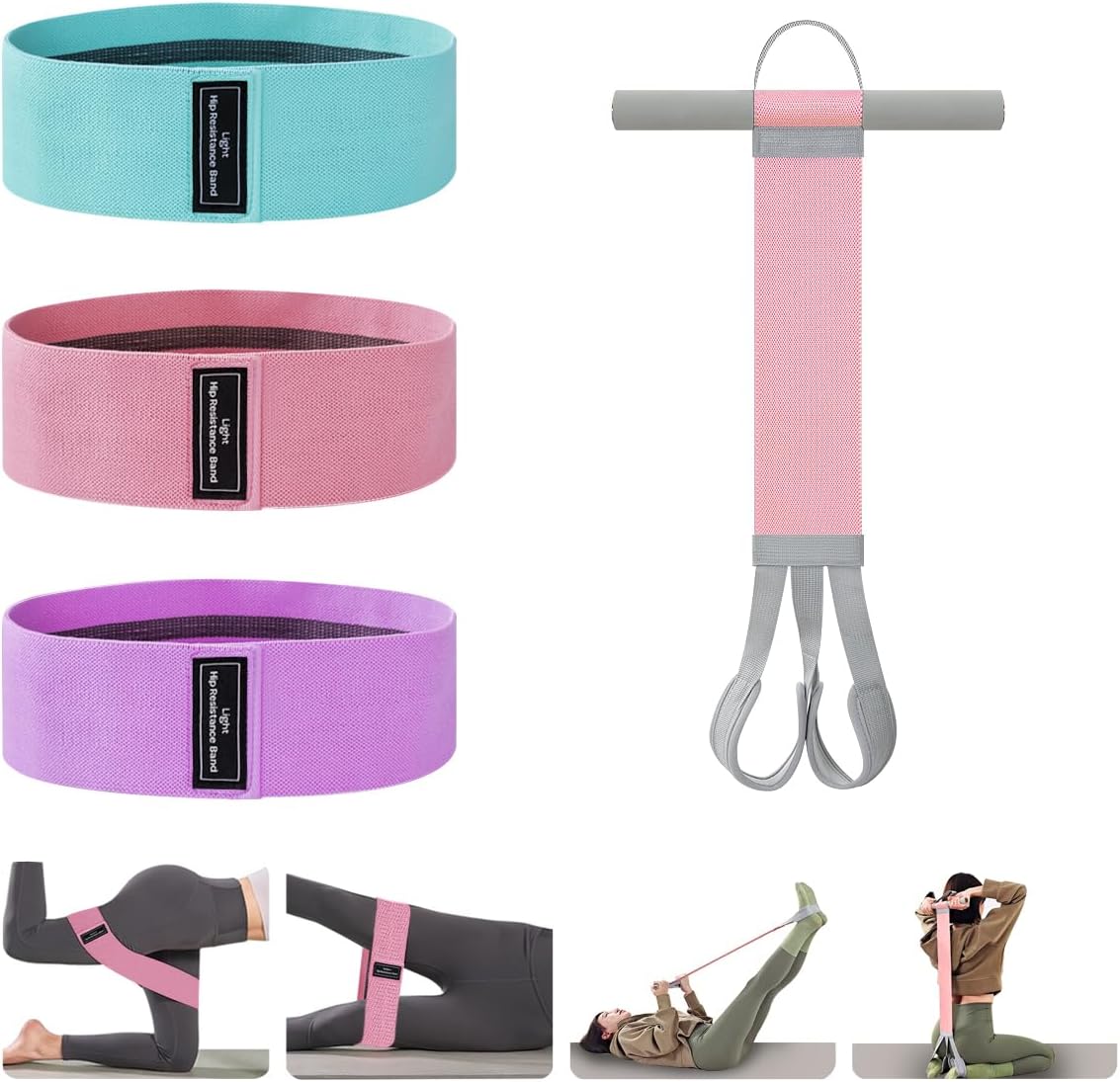 Fitness Resistance Bands, Yoga Starter Sets for Women and Men, 4 Set of Stretch Exercise Workout Bands for Booty Legs, for Abdomen/Waist/Arm/Leg Stretching Slimming Training