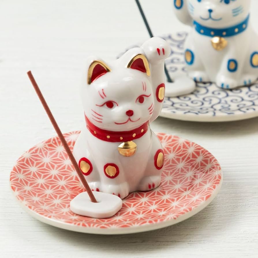 招き猫 お香立て 楽天市場】招猫香立・青 まねきねこ 右手上げ 瀬戸焼のお香