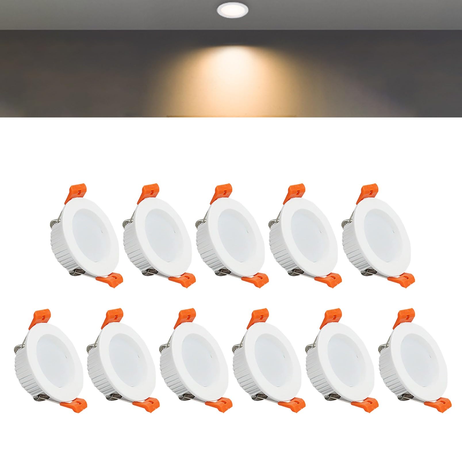 TTiiLoe 5W Round LED Recessed Ceiling Spotlights, 3000K Warm White Ultra Slim Panel Ceiling Light, Cut Φ70-75mm, AC110-240V Downlights for Hallway Stairwell Showroom, 11 Pack