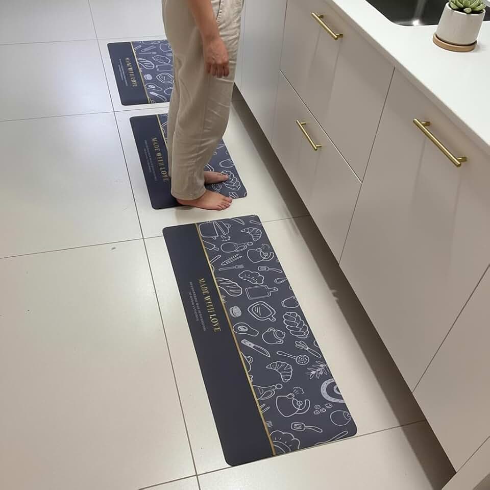 Tapetes Antiderrapante para Cozinha lavanderia Absorvente Kit com 3 Unidades 1x 93x34 cm 2x Pequeno 60x35 cm Cinza 01