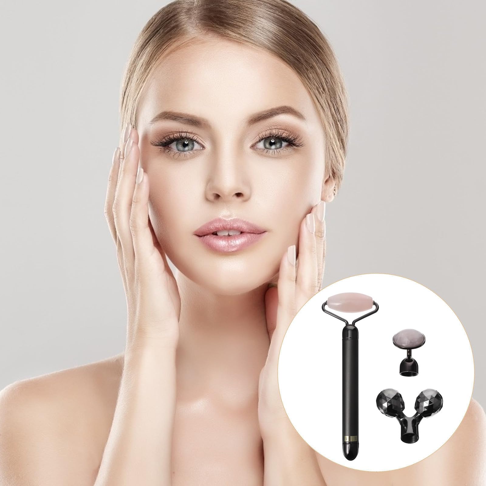 NUOBESTY Rodillo de Jade Auténtico Polvo de Cristal y Aleación para Masaje Facial Eléctrico, Estimula la Circulación y Efecto Anti-envejecimiento, Adecuado para Tejido Facial
