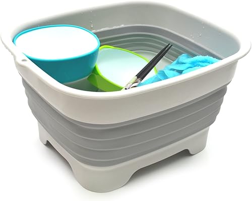 Miniatura 4 de SAMMART Sartén plegable de 9.1 L (2.4 galones) con tapón de drenaje, lavabo plegable, tina portátil para lavar platos, bandeja de almacenamiento de
