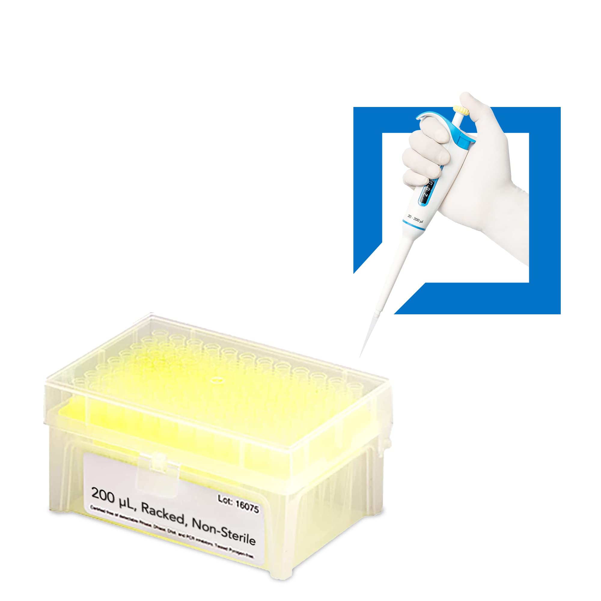 MICROLIT Puntas de micropipeta – Estériles (caja), no estériles, ajuste universal puntas de micropipeta (200ul – 1 paquete de 10 bastidores (960 puntas))