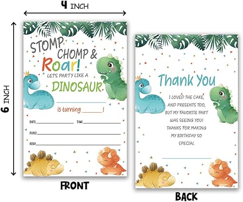 Miniatura 2 de Grace Yonks Stomp Chomp&Roar Party Invitación de cumpleaños, 20 invitaciones y sobres para cualquier edad, invitaciones de fiesta de cumpleaños,