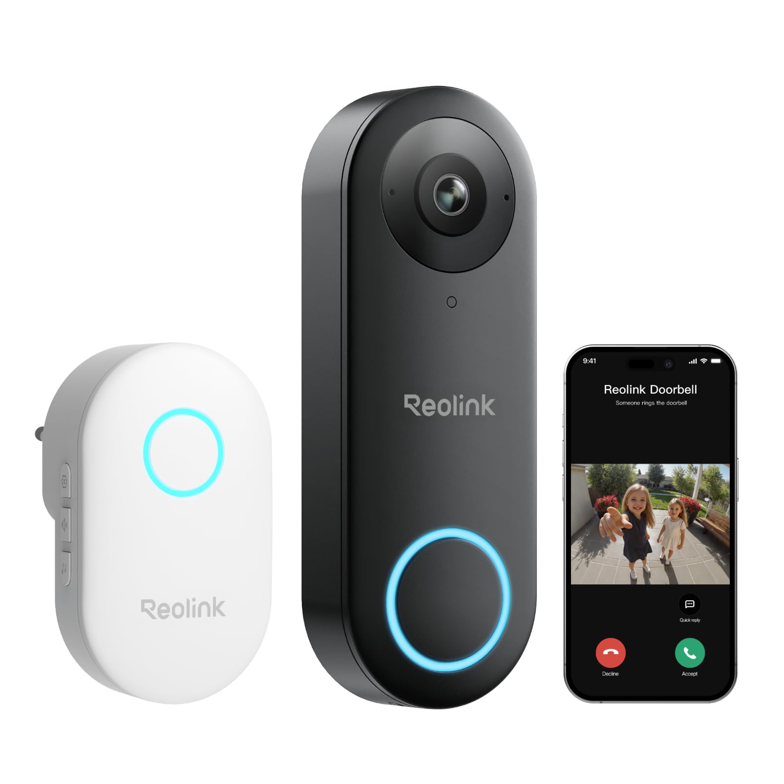 Reolink2K+ Wired Video Doorbell Camera with Chime, 2.4/5 GHz Wi-Fi, Human Detection, App Alert, Video Call, 2-Way Audio, Local Storage, No Monthly Fee, hardwired/plug-in installation