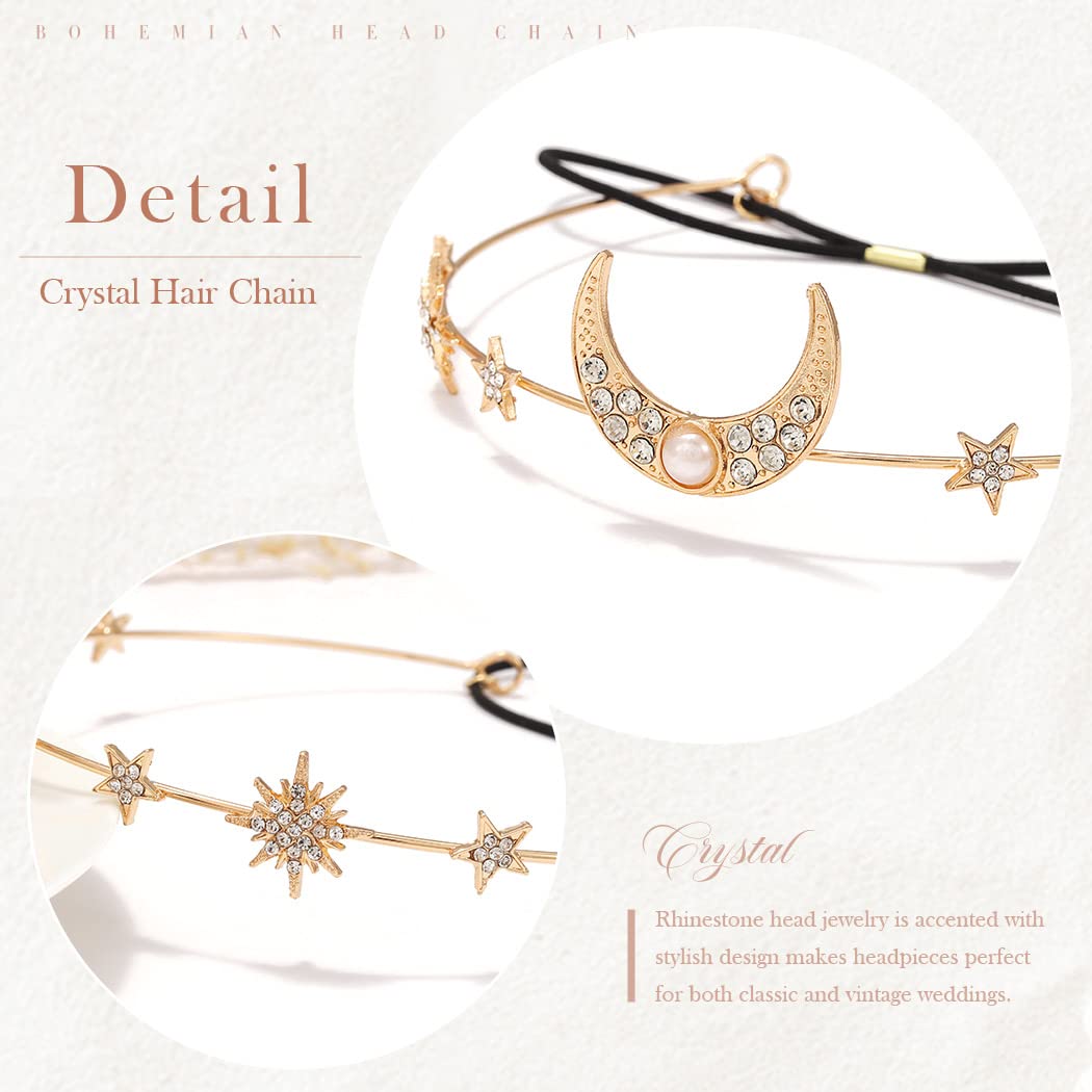 Fashband Boho Moon Headband Gold Star Headpiece Festival Hair Accessorie Flower Bridal Wedding Hair Chain Jewelry for Women - Image 4