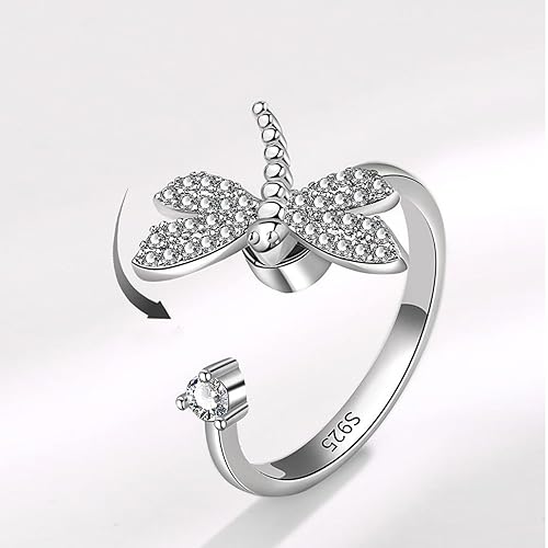 Miniatura 4 de 925 Sterling Silver Anti Anxiety Dragonfly Ring for Women Adjustable Fidget Stress Relieving Rings Jewelr