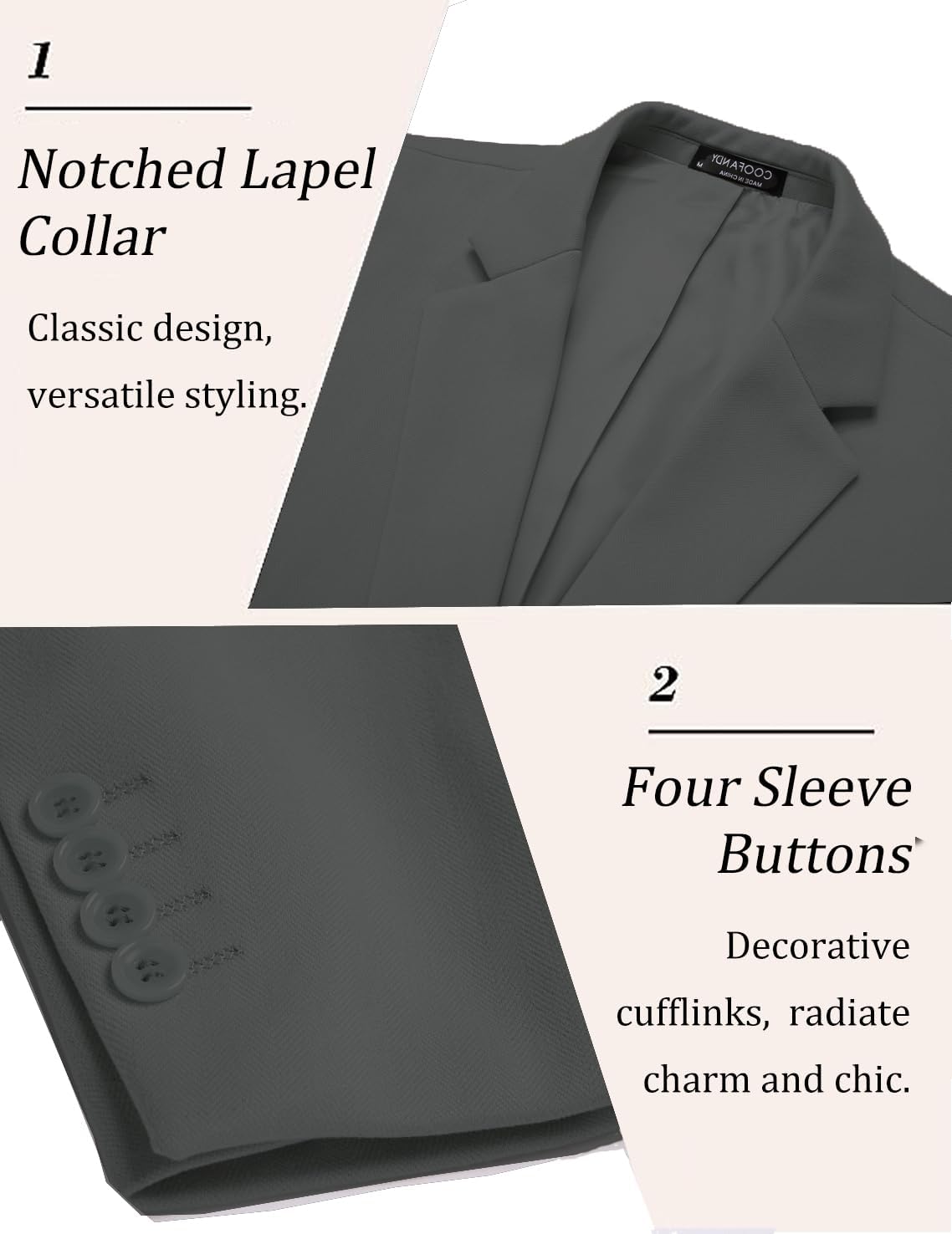 COOFANDY Mens Tweed Blazer Slim Fit Casual Sport Coat Two Button Knit Suit Jacket - Image 5