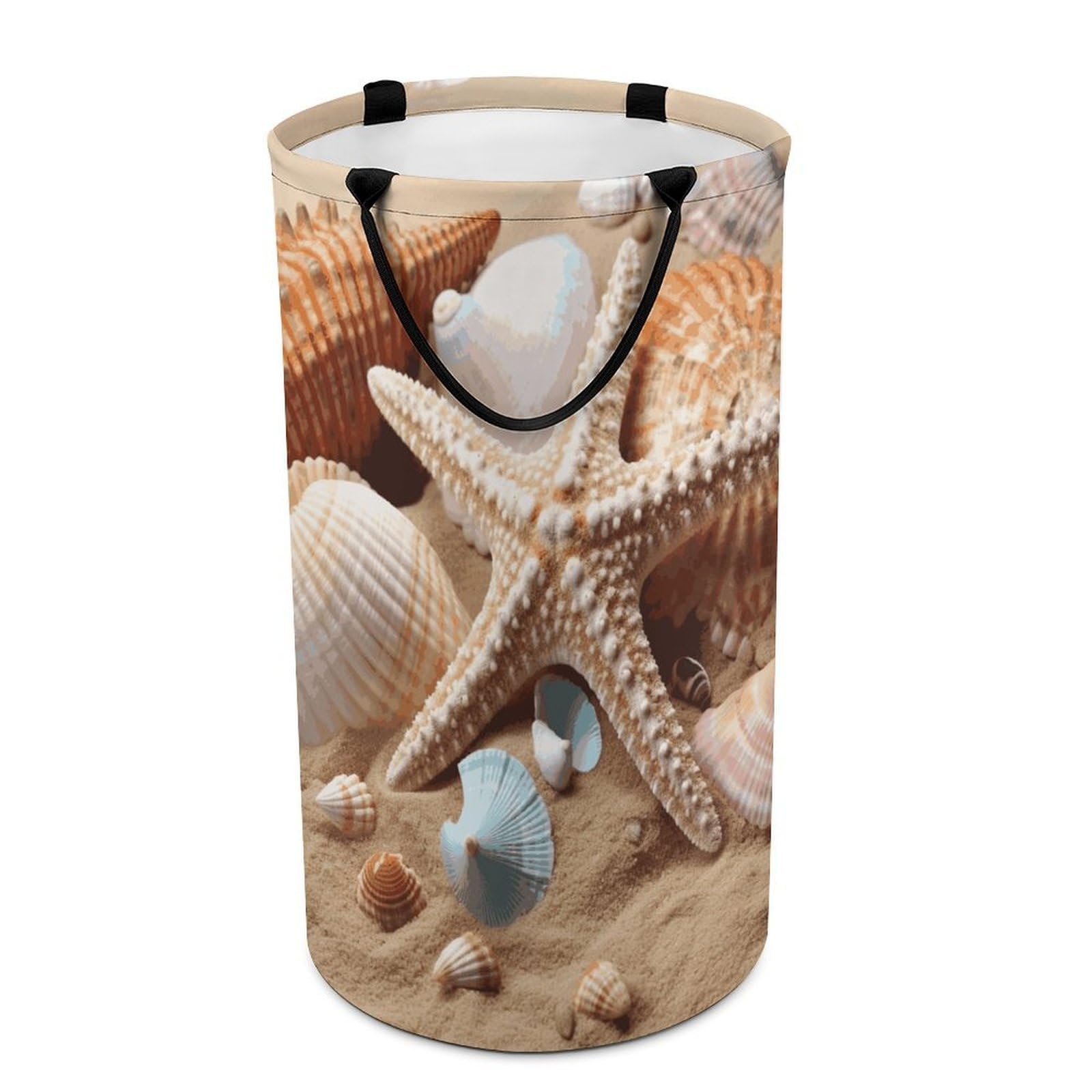 Adfgyerh Style Seashells Starfish Laundry Basket ，Foldable Waterproof Model ，Laundry Hamper ，Handles On Both Sides Easy To Move ，Storage Basket For Bedroom, Bathroom, Dorm, Laundry Room.