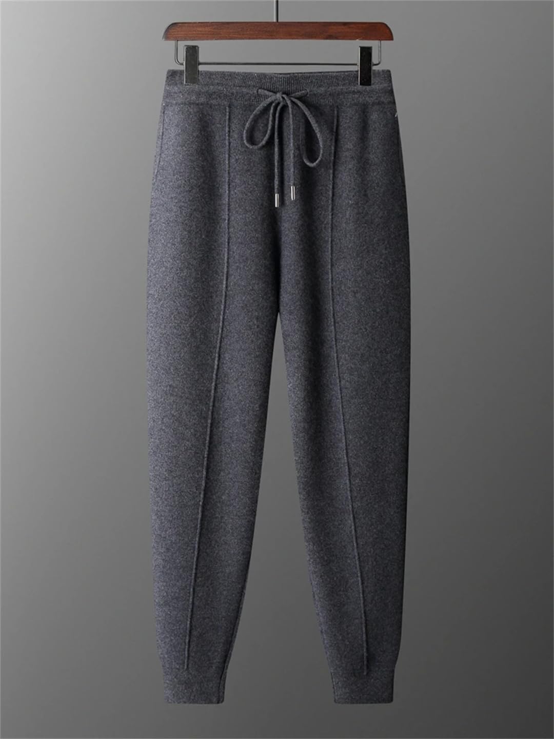 Men’S Cashmere Knit Pencil Pants High Waist Elastic Closure Warm Winter Business Casual Wear Trousers