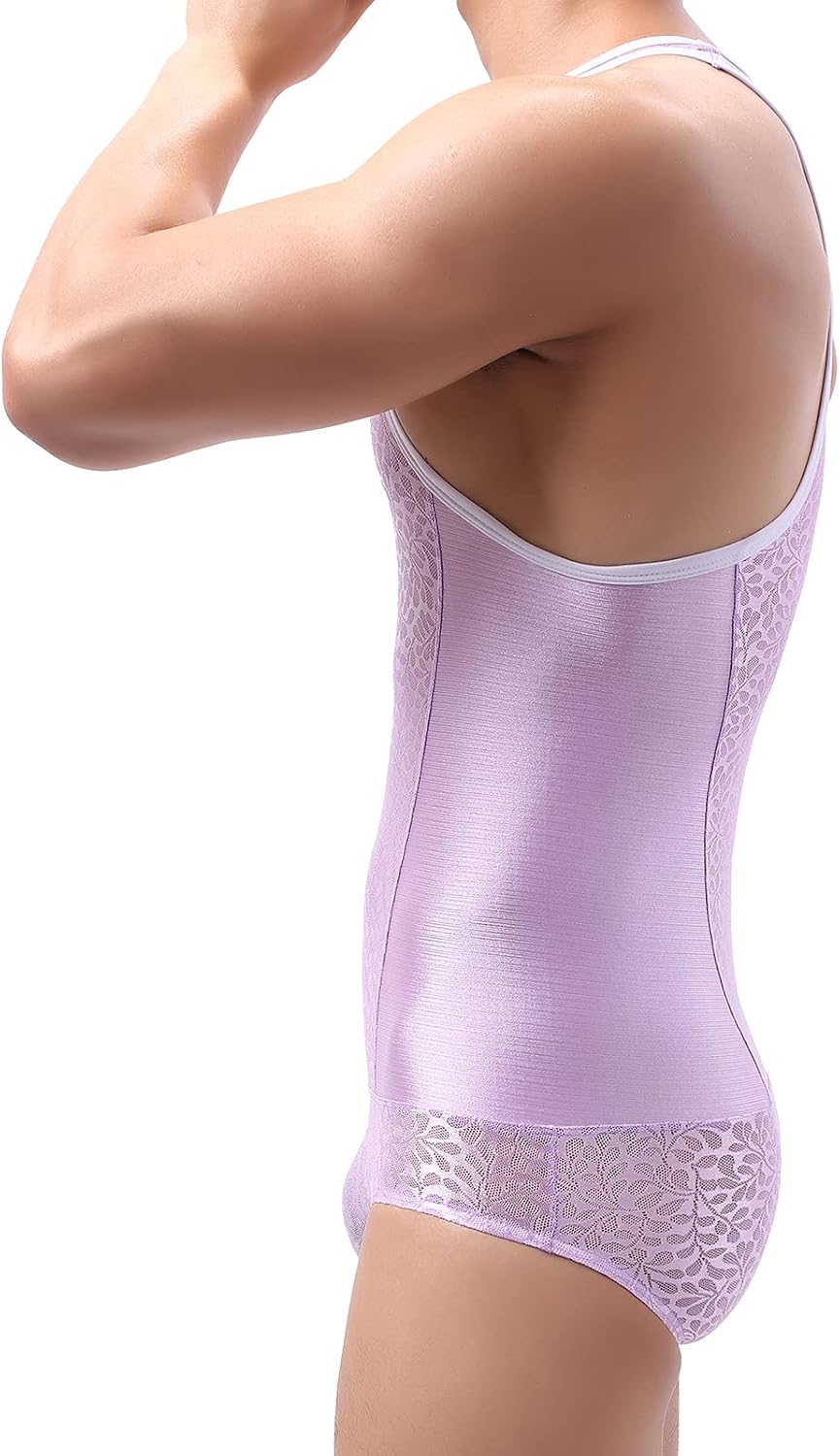 YUFEIDA Men's Athletic Supporters Lace Lingerie Bodysuit Active Base Layers Slim Fit Wrestling Jumpsuit One Piece Singlet